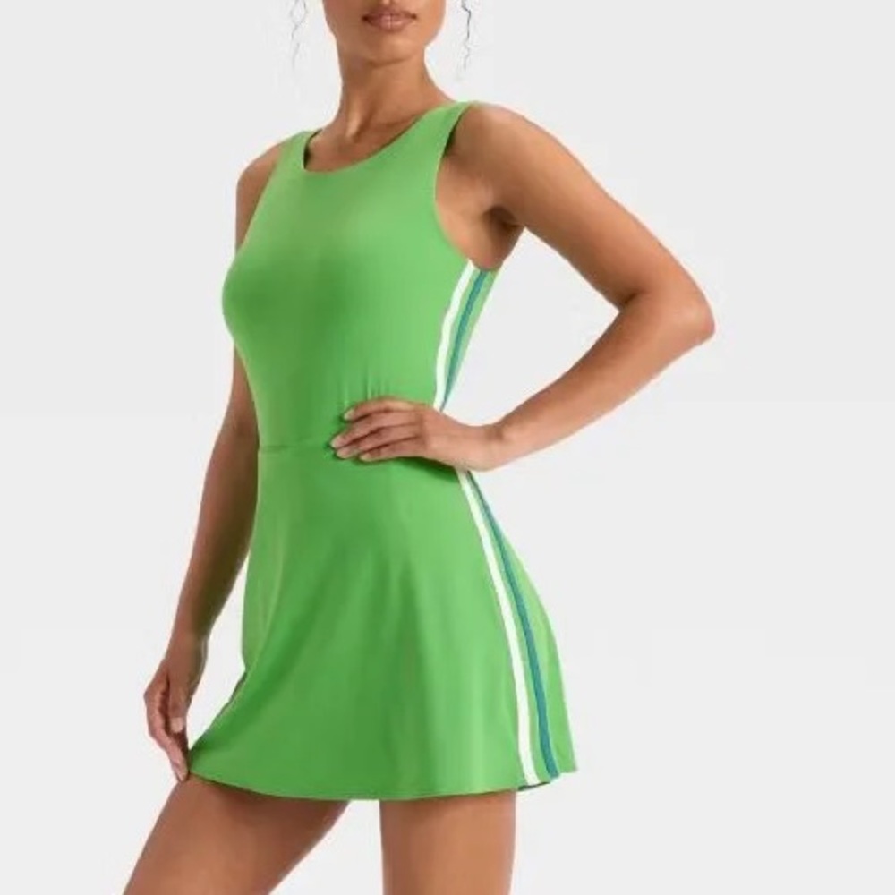 JoyLab Bright Green Athletic Mini Dress with Side Stripe